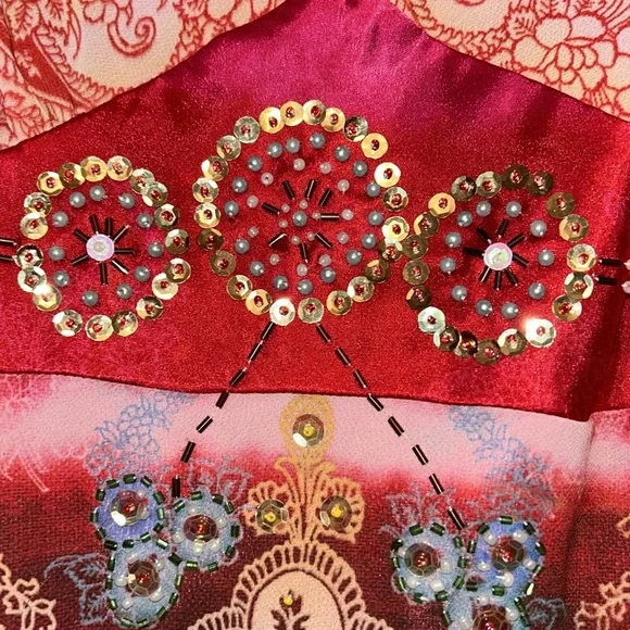 Boston Proper Paisley Beaded Women's Tank Top NWOT 4=(XL) Red/Pink Sequins Boho - Picture 3 of 14